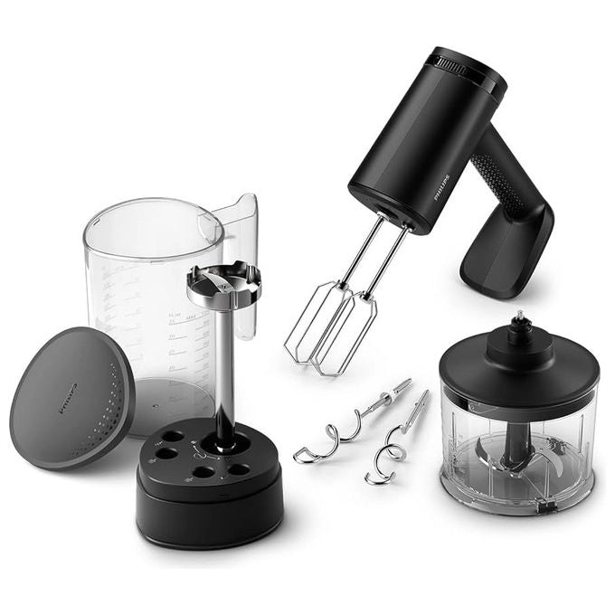 Philips sbattitore manuale serie 5000, 400 W, 5 velocita', modalita' turbo, fruste coniche, ganci impasto, nero, HR3739-00
