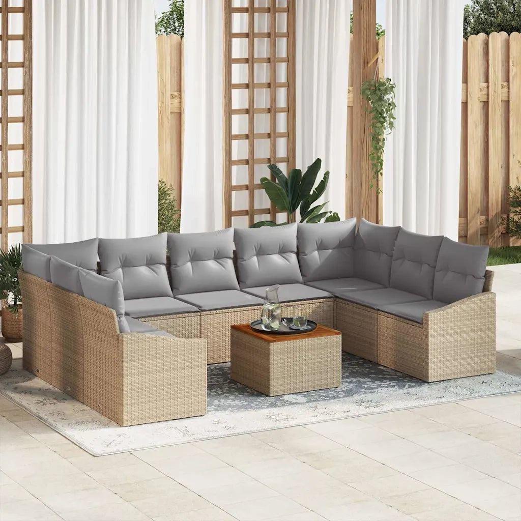 Set Divano da Giardino con cuscino 10 pcs Beige polyrattan