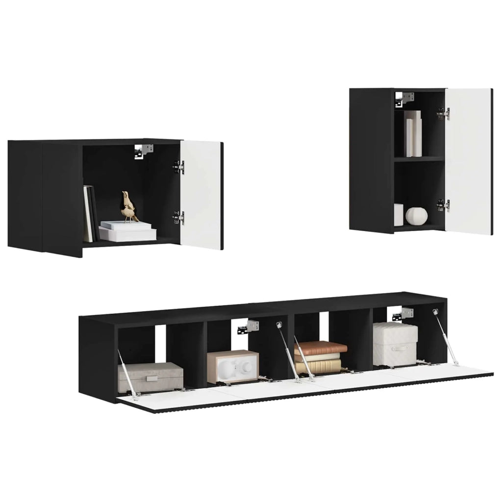 Set di Mobiletto da TV a Parete 4 pcs Nero Legno multistrato