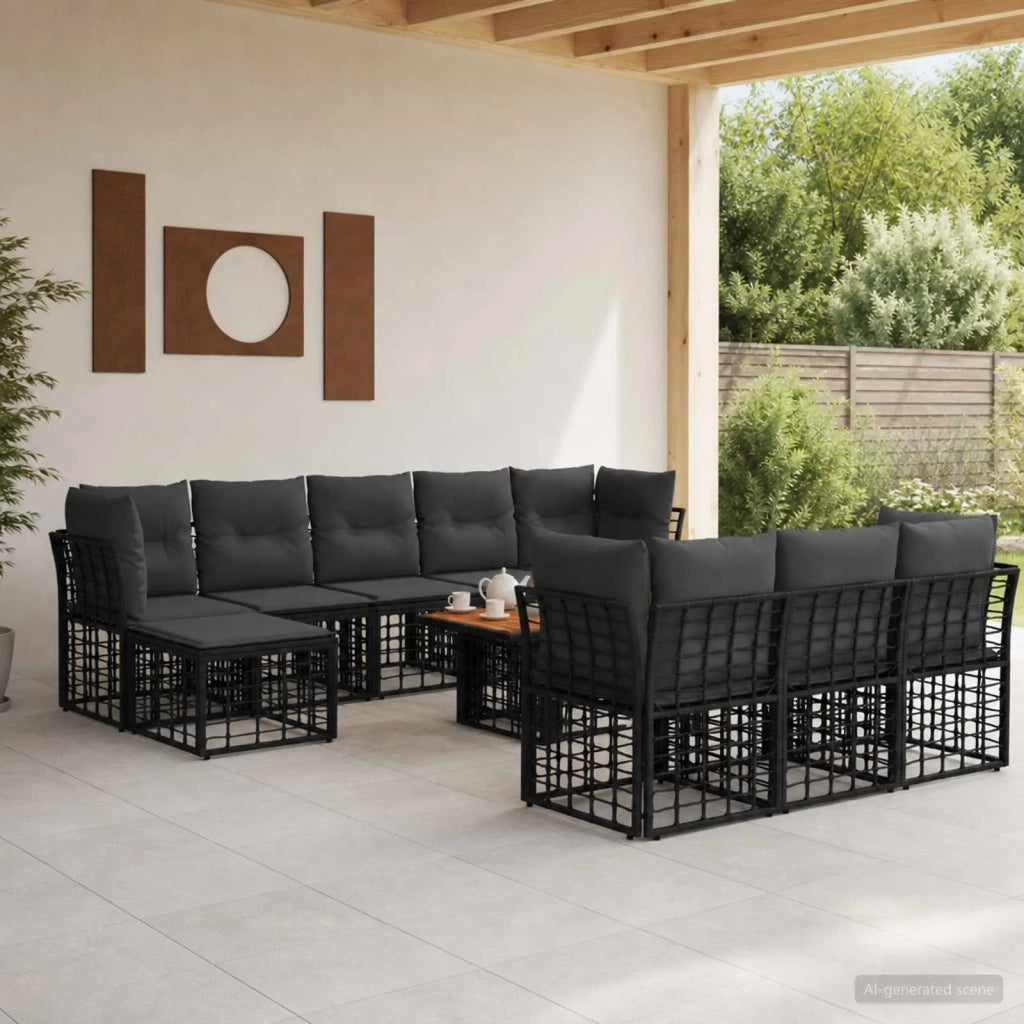 Set Divano da Giardino 11 pz Nero e Grigio scuro polyrattan 3437911