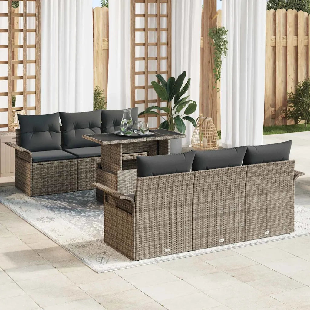 Set Divano da Giardino con cuscino 7 pcs Grigio polyrattan 3348205