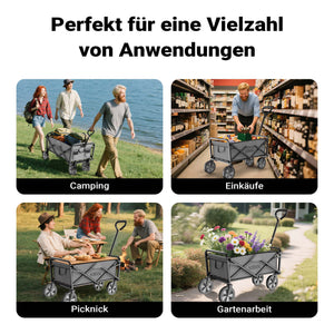 Toboli Carretto a mano pieghevole, max 100 kg, tessuto impermeabile grigio, Carrello spiaggia