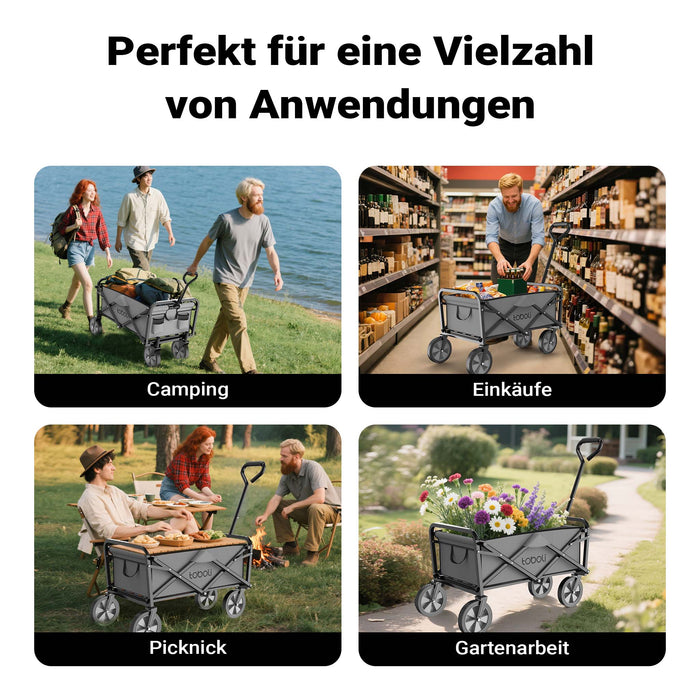 Toboli Carretto a mano pieghevole, max 100 kg, tessuto impermeabile grigio, Carrello spiaggia