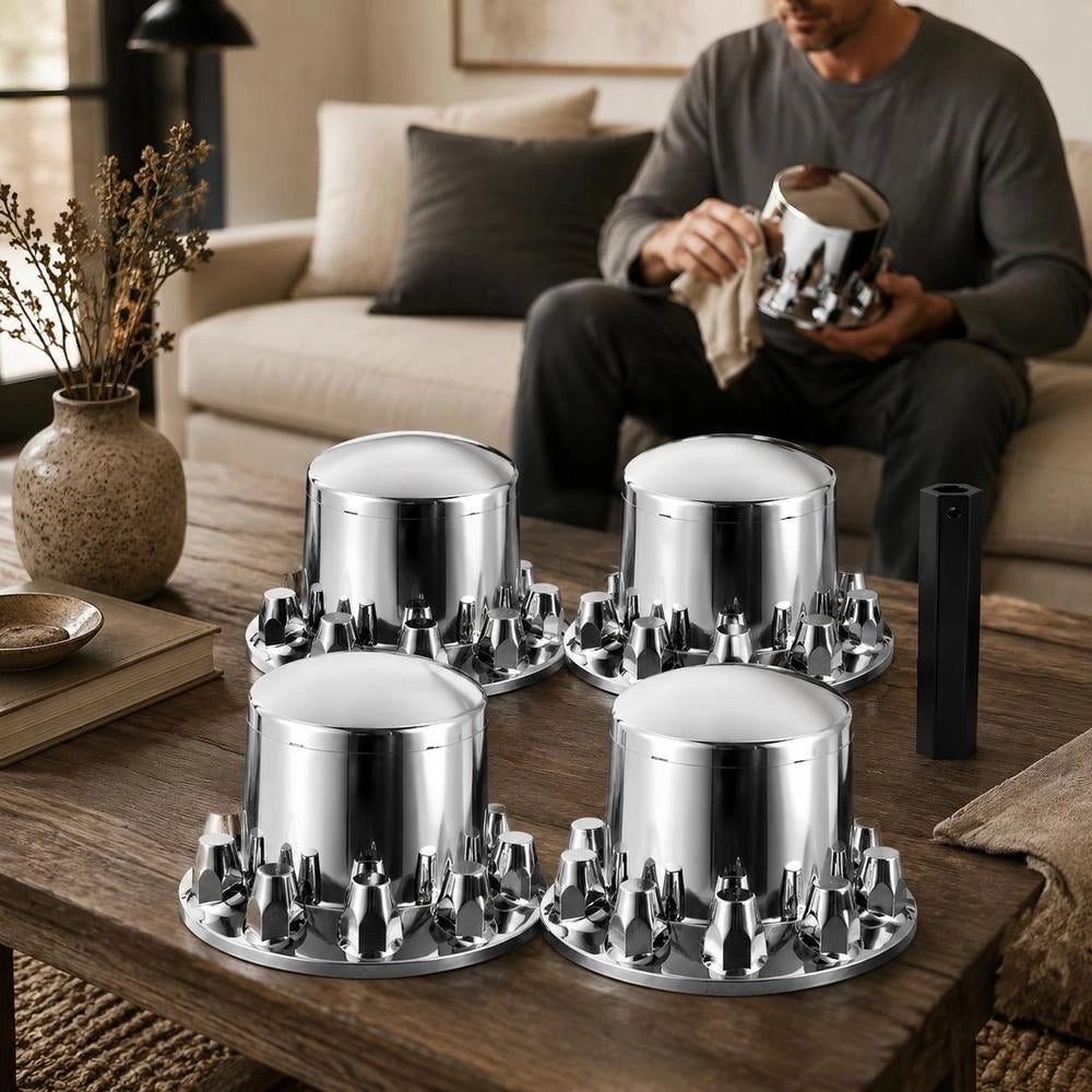 Wheel Covers For The Rear Axle, Curved Axle Cover For Semi-trailer Trucks, Galvanized ABS Wheel Nut Covers, 4-piece Complete Axle Cover Combo Set, Bright Silver Car Decoration