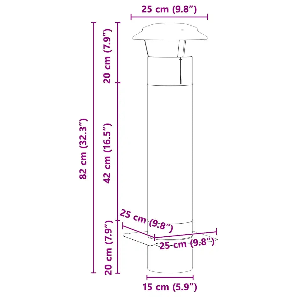 vidaXL Estensione Camino Argento 25 x 25 x 82 cm Acciaio inossidabile