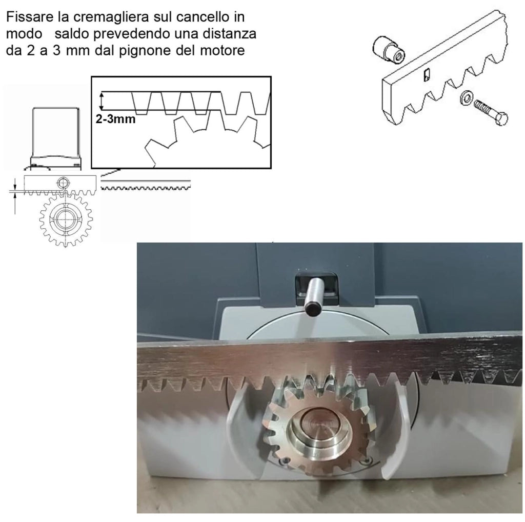 Aste Cremagliera Universale M4 Otto Barre da 1 MT Con 80 Denti in Acciaio Zincato 12X30 mm Portata 22 Q.li Max 30 Q.li Fissaggio Tre Bulloni Per Metro Ricambio Cancello Scorrevole Giunture Contatto