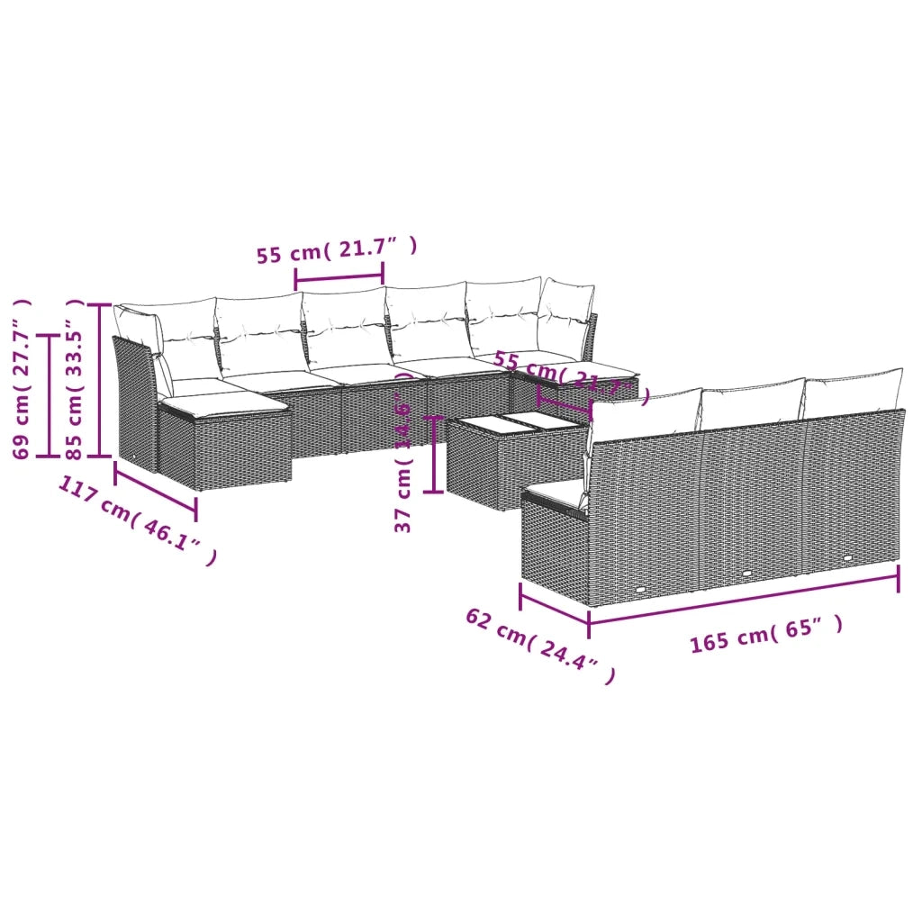 Set Divani da Giardino 11 pz con Cuscini in Polyrattan Grigio
