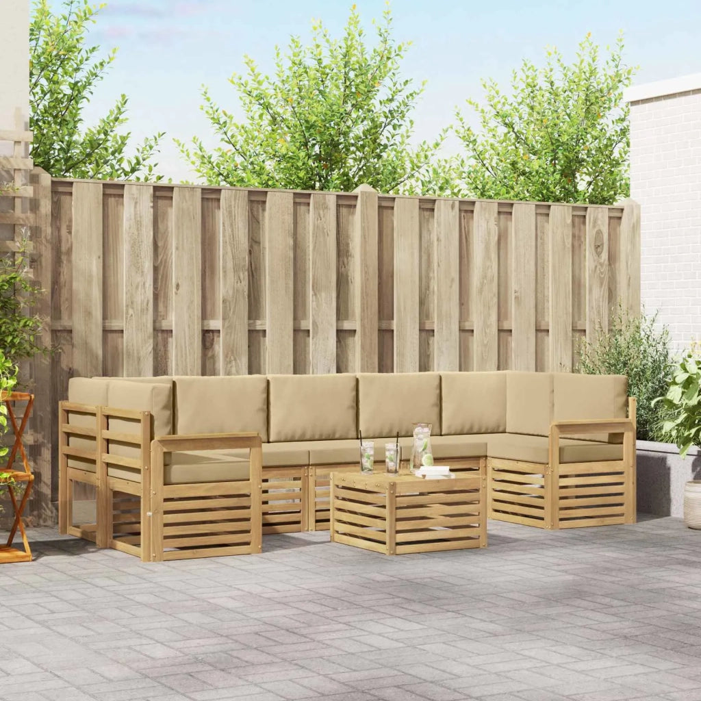 Set di divani da esterno 8 pcs Bianco e Beige Poliestere