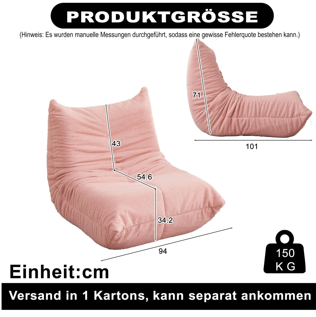Poltrona lounge modulare rosa in ciniglia con schiuma elastica
