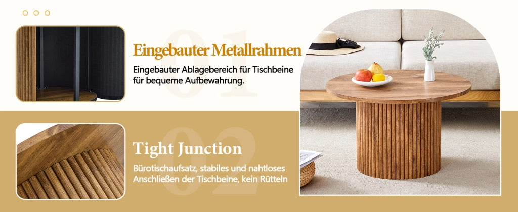 TAVOLINO DA CAFFÈ Rotondo 70 cm MDF Effetto Legno con Struttura in Metallo