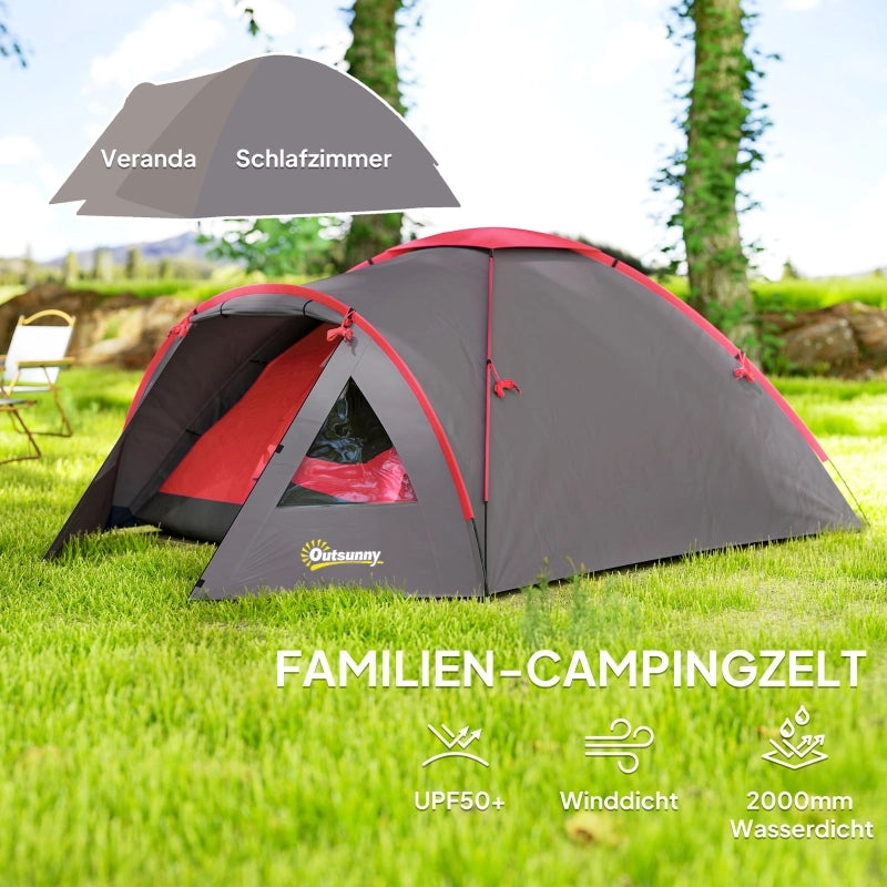 Tenda da campeggio per 3 persone; tenda a cupola UV 50+ resistente e stabile con porta a baldacchino; tenda familiare con teli da terra e colonna d'acqua da 2000mm per campeggio; giardinaggio trekking