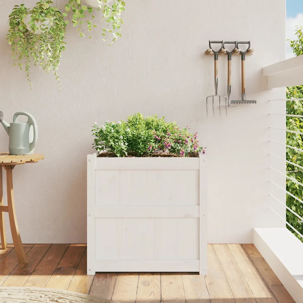 Fioriera da Giardino Bianca 60x60x60 cm Legno Massello di Pino 837426