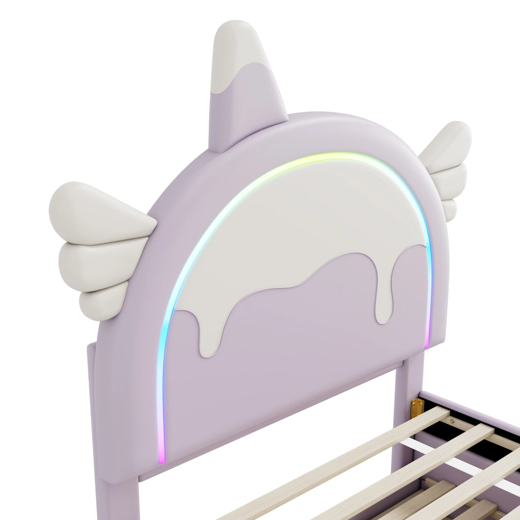 LETTO per bambini a forma di unicorno 90x200 cm PU viola con letto estraibile