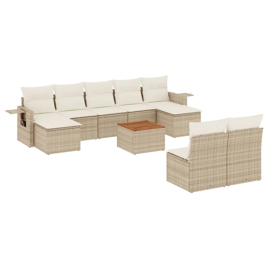 Set Divano da Giardino 10 pz con Cuscini Beige in Polyrattan