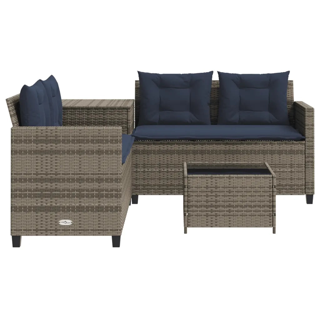 Divano da giardino con Tavolino e cuscini a forma di L in Polyrattan Grigio 369034