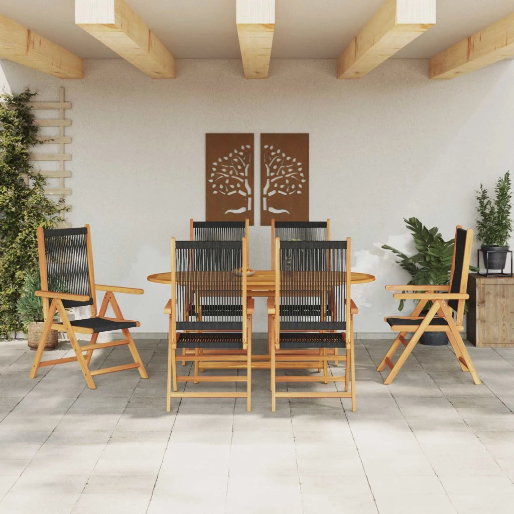 Set da Pranzo per Giardino 7 pcs Nero Legno di Acacia Massello 3375737