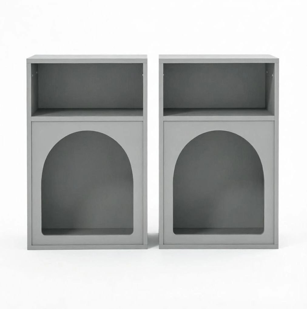 Set di 2 comodini con 2 vani aperti in MDF grigio; 40 x 30 x 60 cm