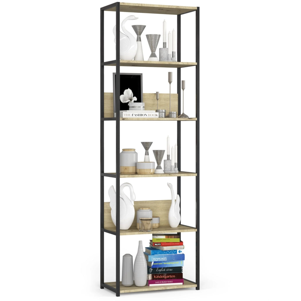 Scaffale stilo loft con ripiani in legno Nera 60 cm inserto frontale Quercia Artisan 60x32x192 cm