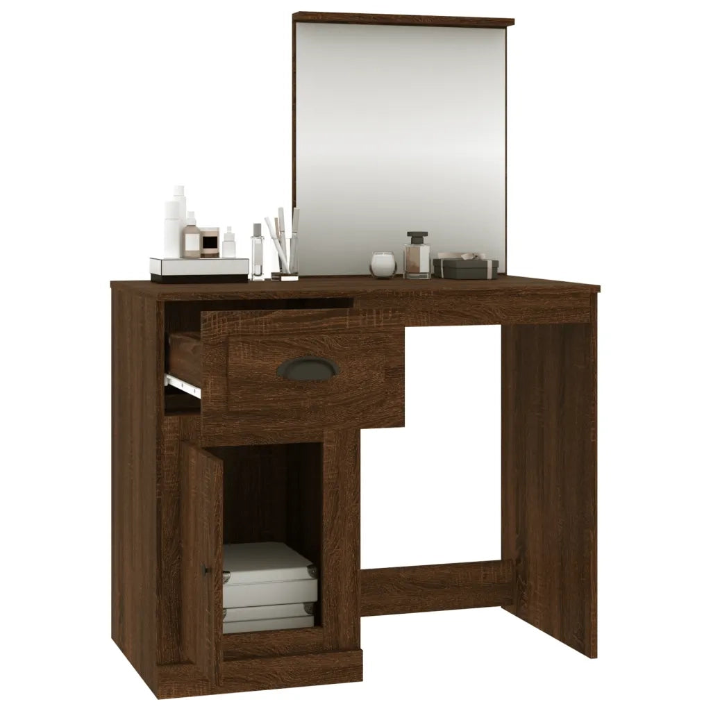 Toeletta | Tavolo da Trucco Specchio Rovere Marrone 90x50x132,5 Legno Multistrato