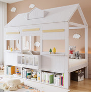Letto a soppalco per bambini bianco con libreria 90x200 cm
