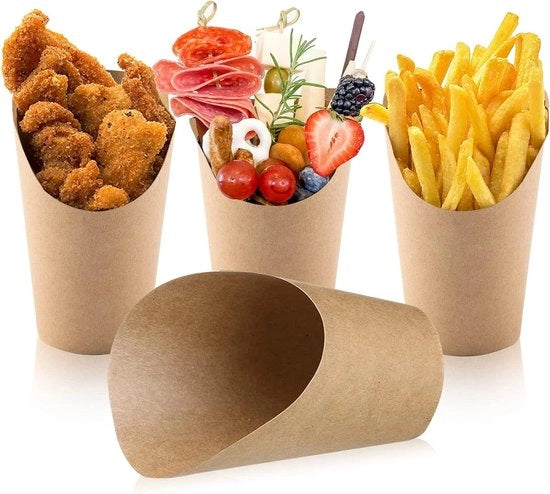 Pacchetto di 50 bicchieri in carta per cibi fritti 12 oz - Adatto per wafel, patatine e popcorn - Ideali per feste e occasioni speciali