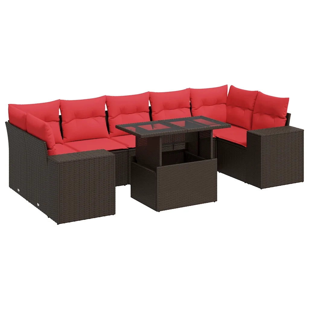 Set Divani Giardino 8 pz con Cuscini Marrone Polyrattan Acacia