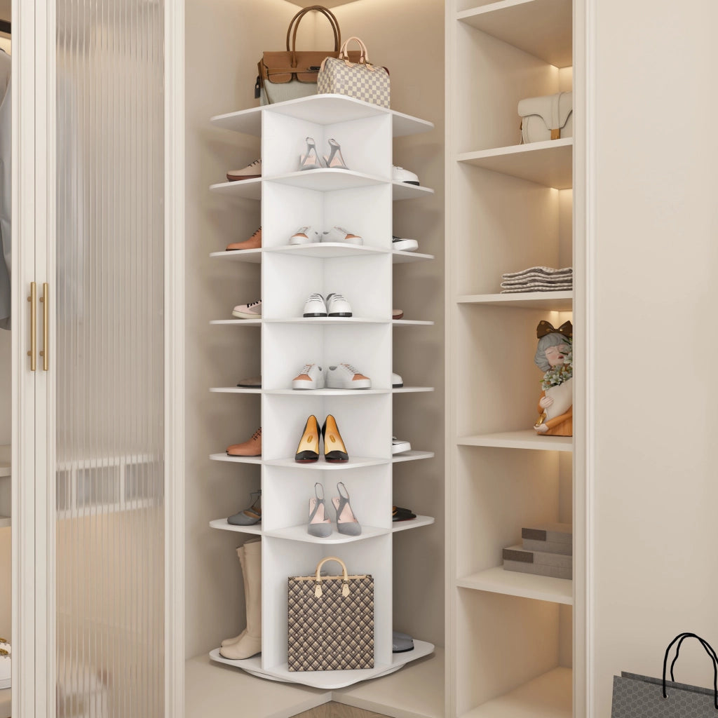 Scarpiera girevole con 7 ripiani - per ingresso - in PVC - 65×65×184 cm - bianco