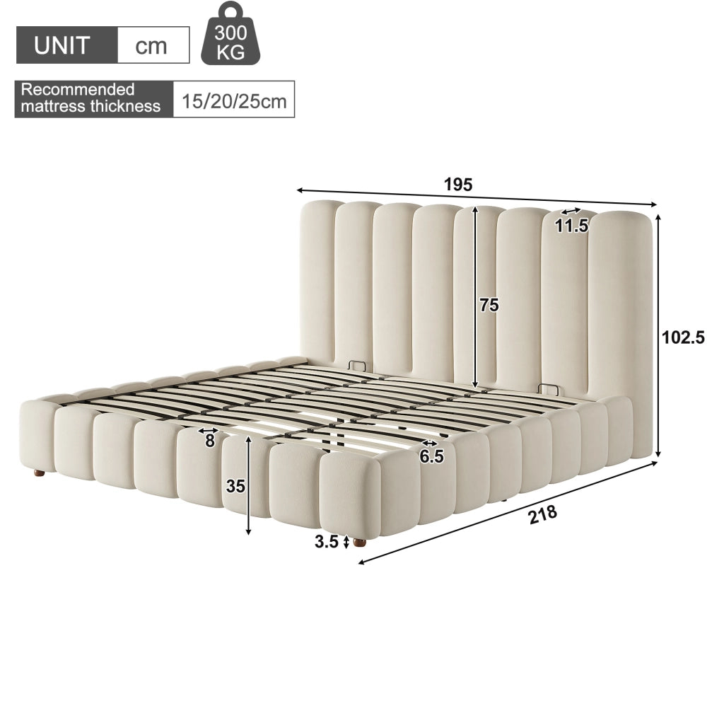 Letto matrimoniale 180x200 cm con contenitore e sollevamento idraulico; velluto beige