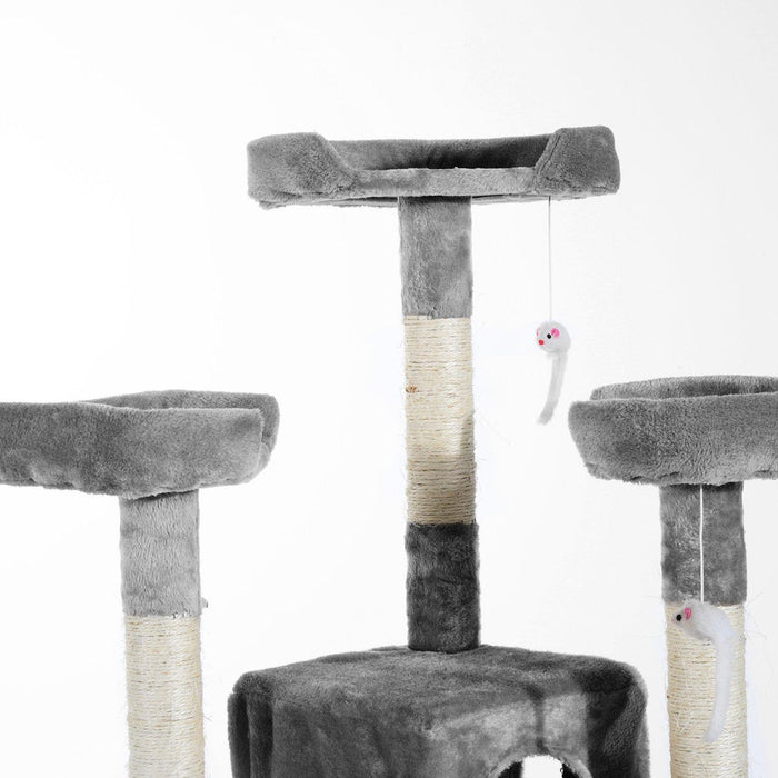 Albero Tiragraffi per Gatti con Due Cucce in Peluche e Sisal Grigio 50x50x170 cm