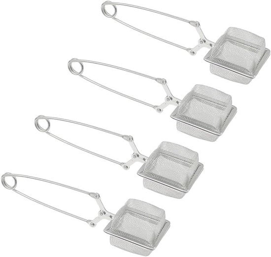 Set di Filtri per Tè in Tazza a 4 pezzi - RVS Argento - Setto a Maglia Finemente Tessuta con Cattura Gocce