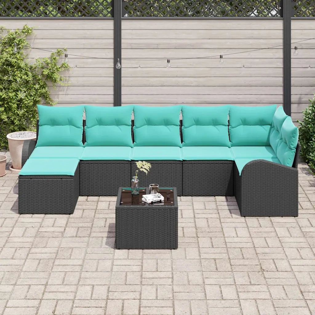 Set di divani con cuscino 8 pcs Nero e Turchese polyrattan 3354815
