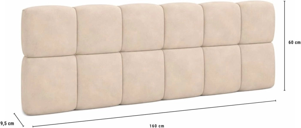 NUAGE velluto beige 160 cm testata sospesa trapuntata