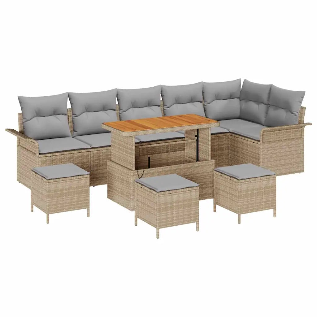 Set Divano da Giardino con cuscino 10 pcs Beige e Grigio Chiaro 3364112