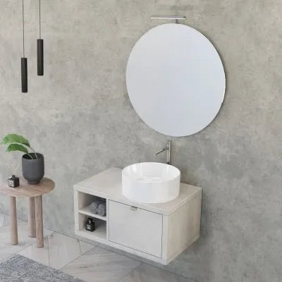 Mobile bagno sospeso 80 cm grigio chiaro con cassetto e vano a giorno completo di lavabo e specchio Master