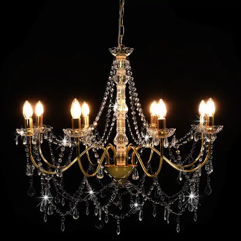 Lampadario con Perline Dorato 8 Lampadine E14 CFW3897379