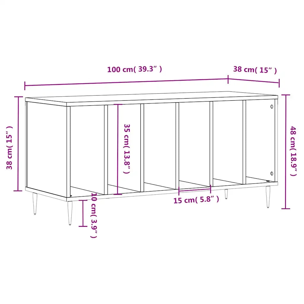 Mobile Porta Dischi Grigio Cemento 100x38x48 Legno Multistrato 831744