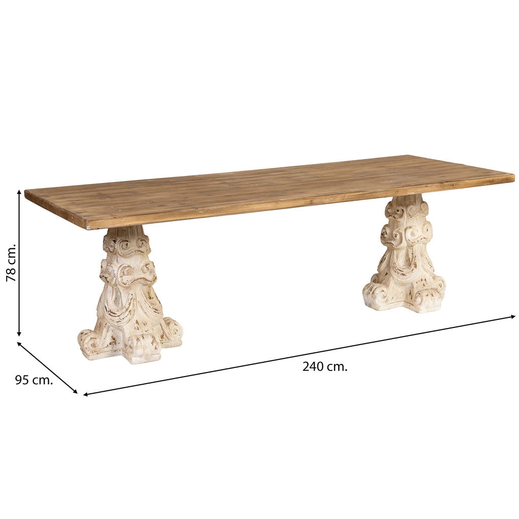 Tavolo in legno e magnesio marrone e bianco 240x95x78h cm