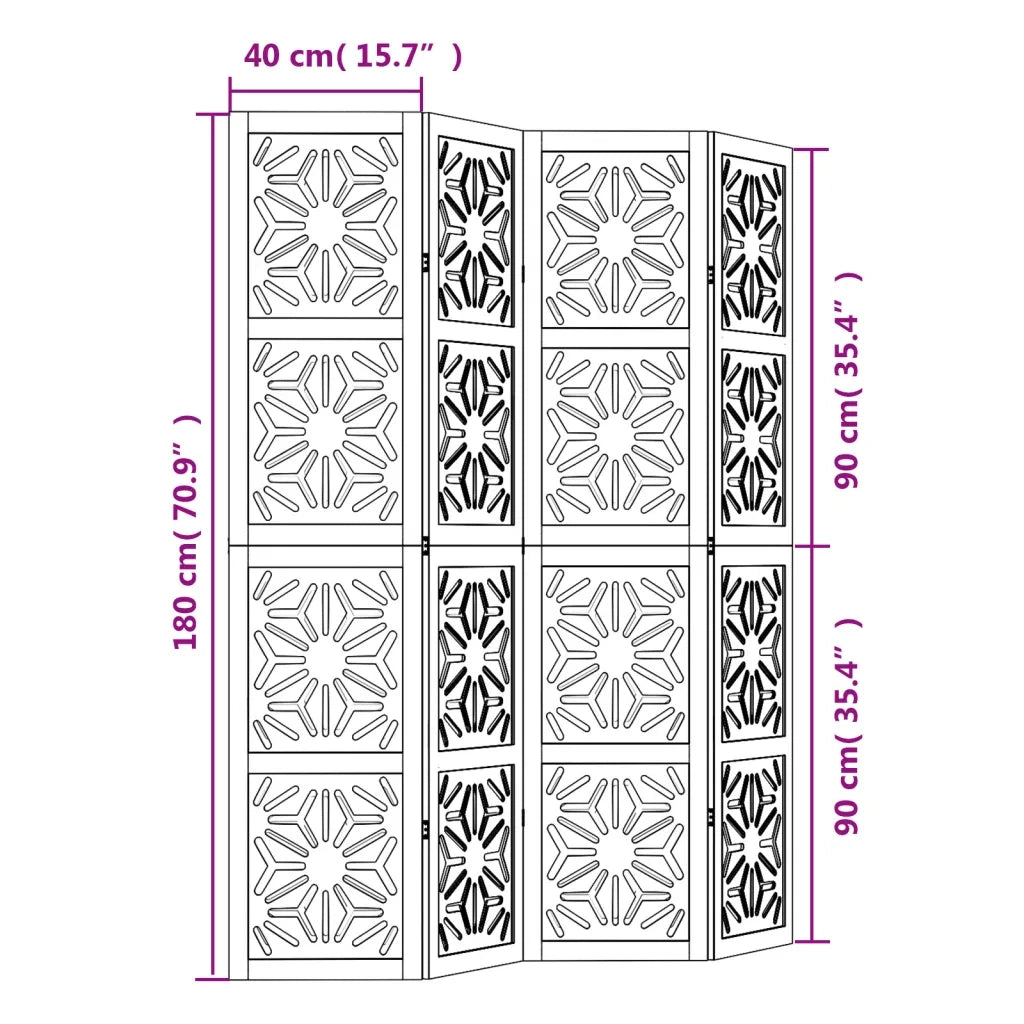 Divisorio Ambienti | Divider per stanze | Paravento 4 Pannelli Marrone e Nero Massello Paulownia