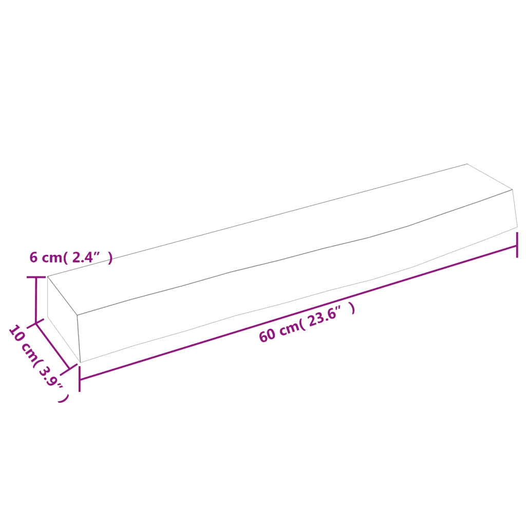 Ripiano a Parete 60x10x6 cm Legno Massello Rovere Non Trattato