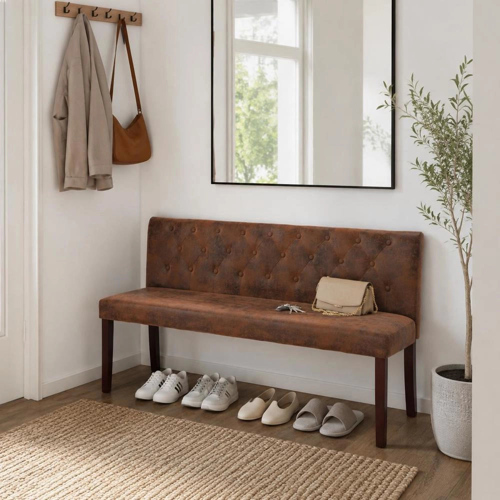 Bench Seat 148.5 Cm Brown Suede Look