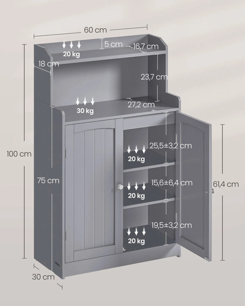 Mobiletto da bagno mobiletto contenitore mobiletto a 2 ante con 2 ripiani regolabili per sala da pranzo cucina soggiorno 30 x 60 x 100 cm grigio 12_0006480