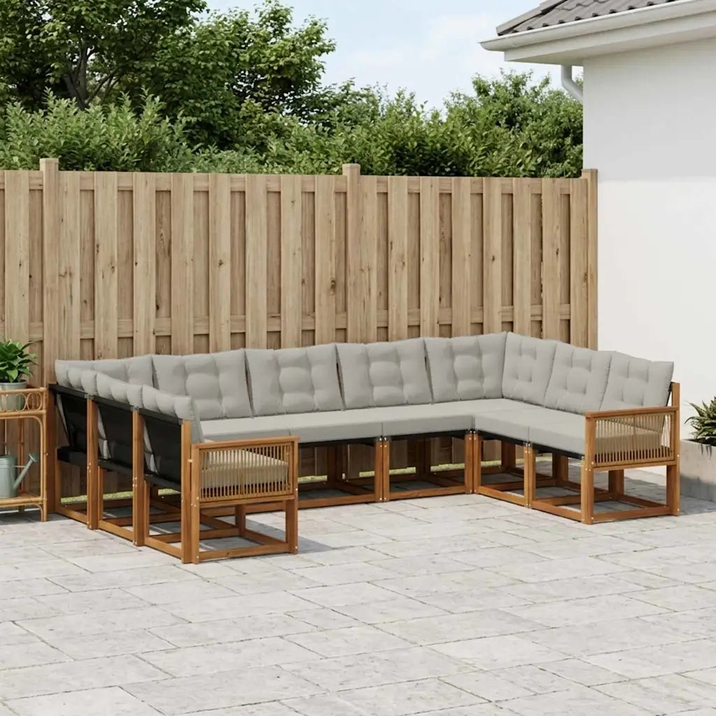 Set di divani da esterno 9 pcs Naturale e Grigio Chiaro