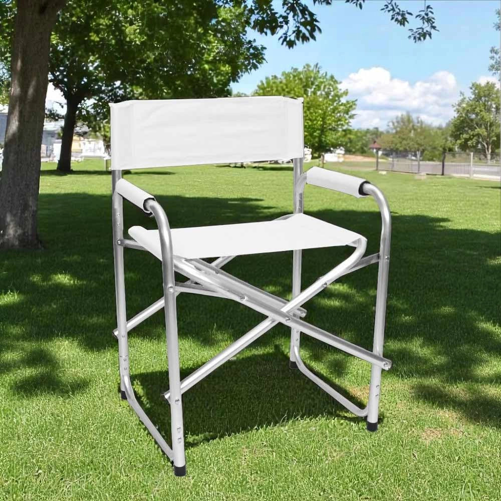 Sedia relax pieghevole Regista in alluminio con rivestimento in textilene bianco