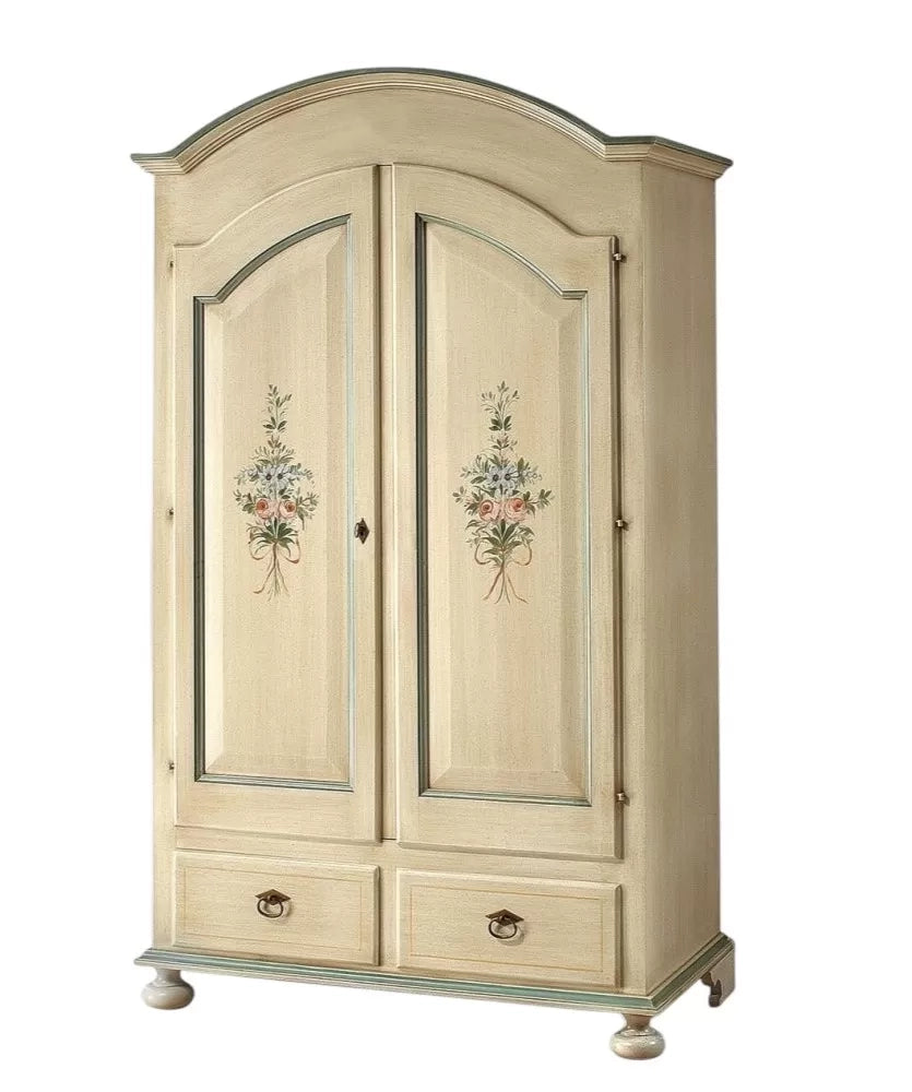 Armadio arte povera 2 ante legno shabby avorio anticato filo azzurro 125x61x200 (1314) - Mobili 2G