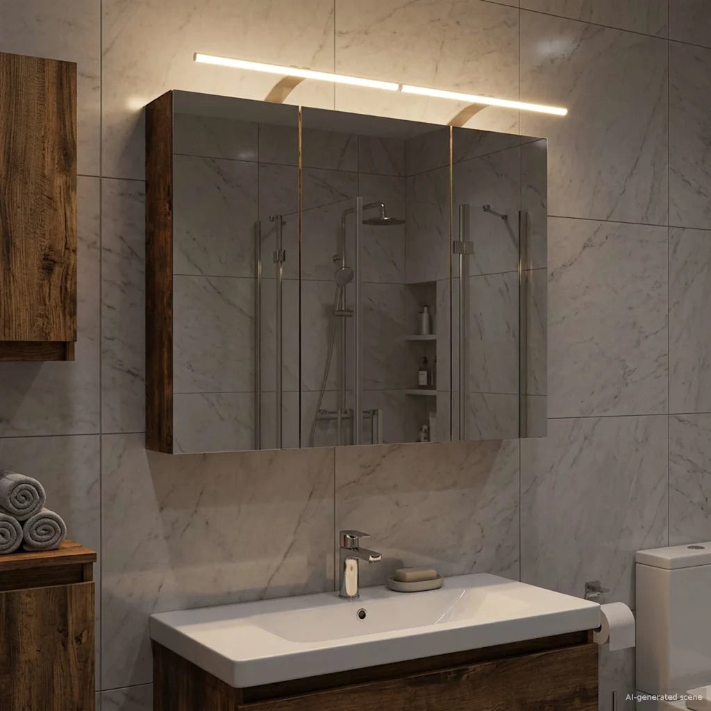 Mobiletto per specchio da bagno Rovere fumé 100 x 14,5 x 70 cm