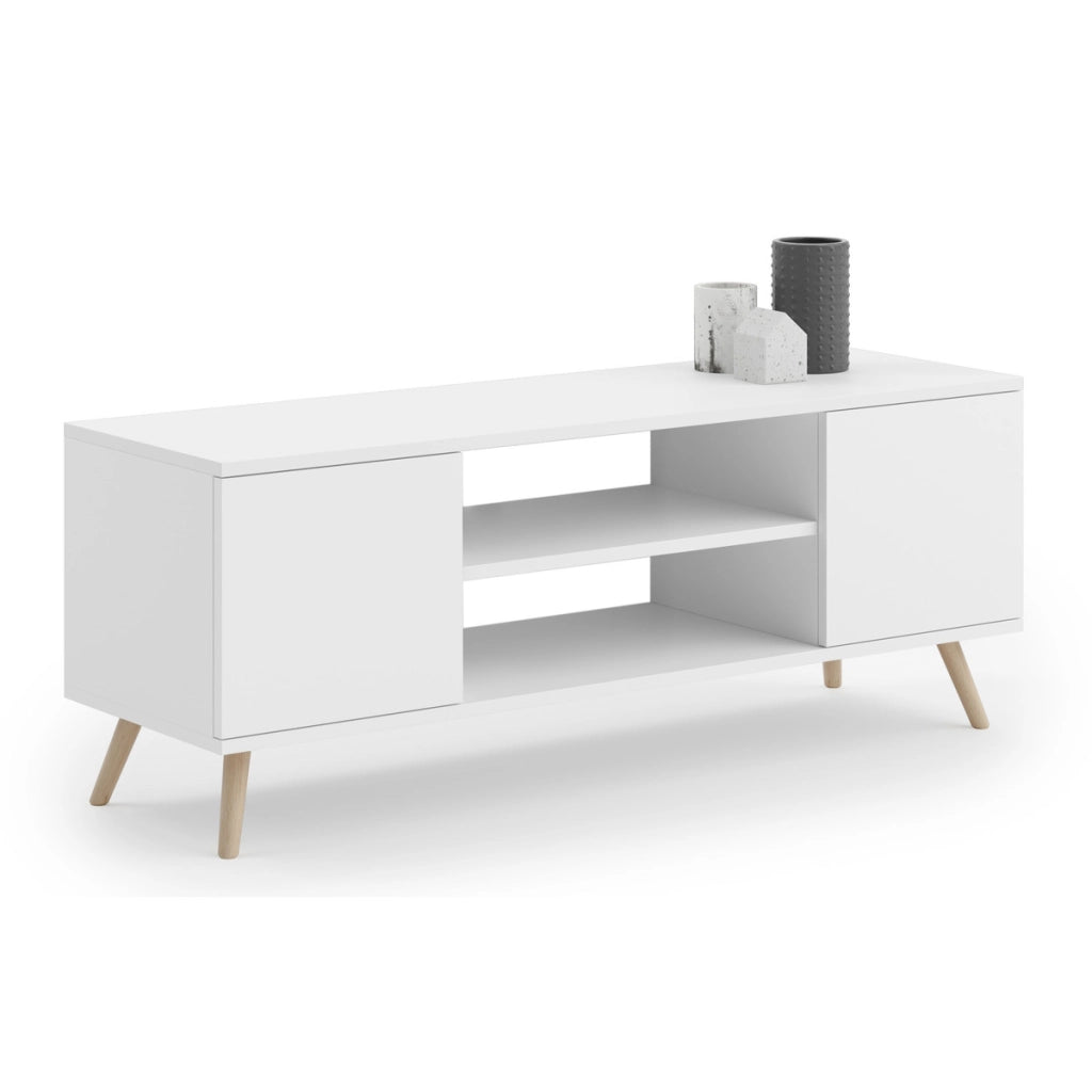 Mobile Porta TV Focus Bianco con Piedini in Legno di Faggio