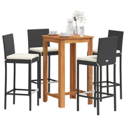 vidaXL Set Bar da Giardino 5 pz Nero in Legno Acacia e Polyrattan