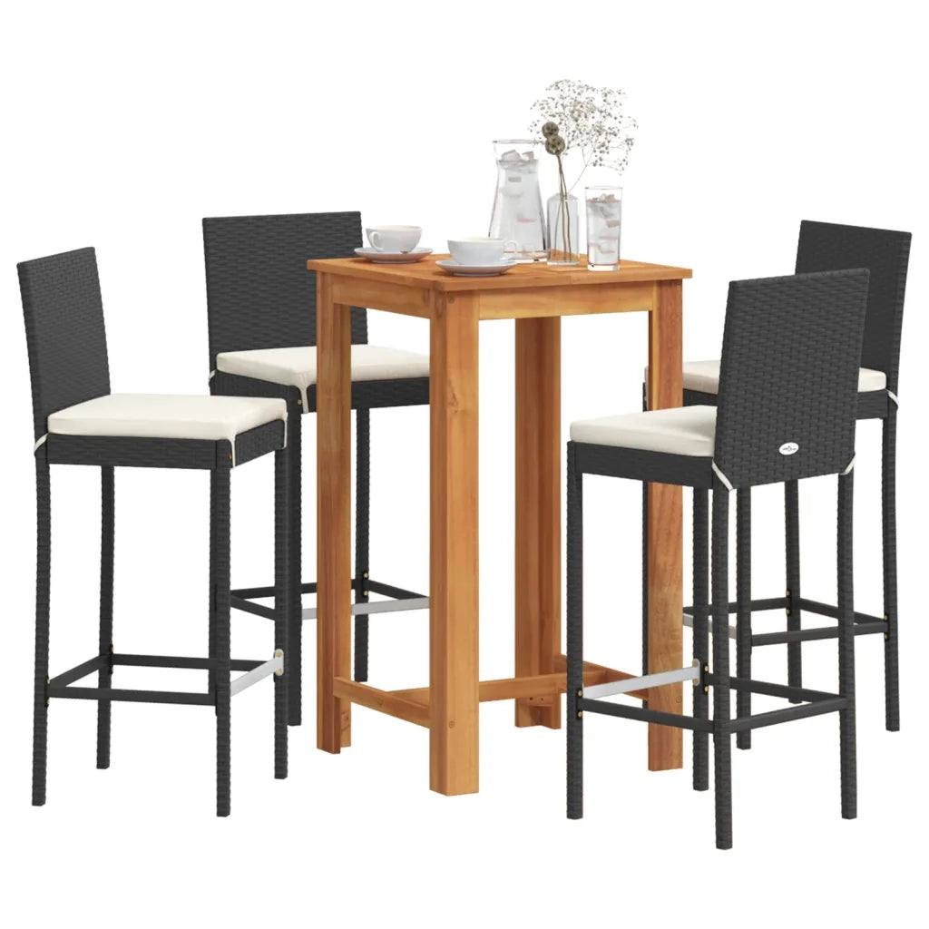 vidaXL Set Bar da Giardino 5 pz Nero in Legno Acacia e Polyrattan