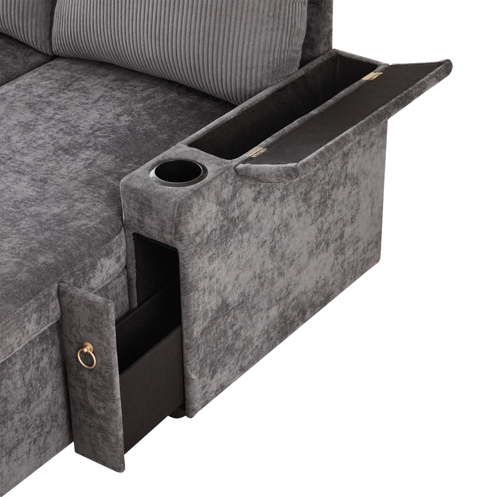 Divano letto angolare U 4 posti con cassetti ¨C MINIMAL ¨C grigio, cuscini inclusi