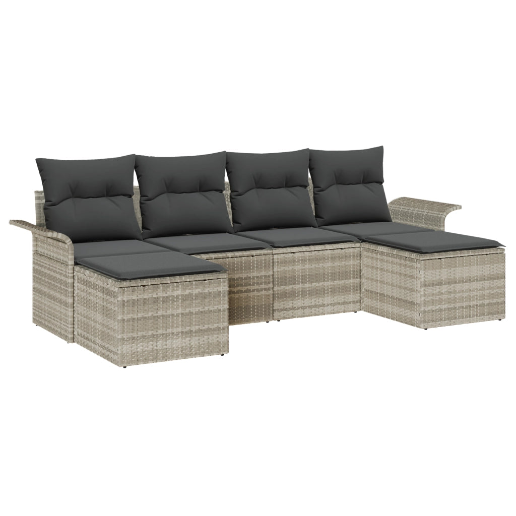 Set di divani da giardino con cuscini Grigio chiaro Polyrattan
